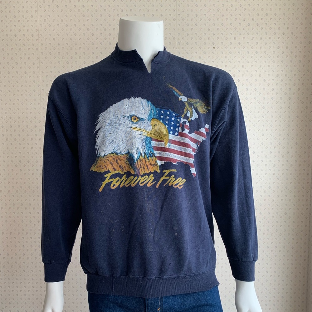 Vintage 90s Forever Free American Flag Eagle Sweatshirt sz Medium PWM2